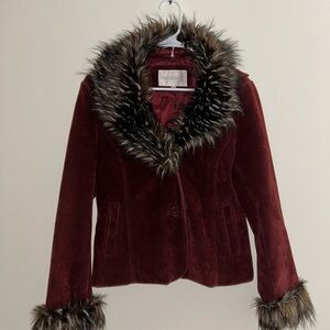 Paparazzi Deep Red Teddy Jacket with Faux Fur Trim